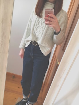 「ハイウエストストレートジーンズ」｜mokuさん（レディース・167cm）の冬コーディネート