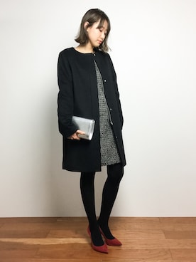 「PREFERIR（プレフェリール）のアイテム（ノーカラージャケット）」を使った、chiharuさん（レディース・160cm）の冬コーディネート
