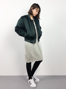 「EN ROUTE（アンルート）のアイテム（MA-1）」を使った、chiharuさん（レディース・160cm）の冬コーディネート