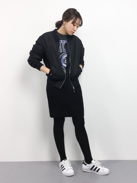 「FREE'S MART（フリーズマート）のアイテム（MA-1）」を使った、chiharuさん（レディース・160cm）の冬コーディネート