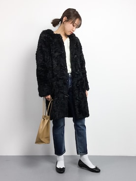 「ファーコート」｜「アイテム（ダッフルコート）」を使った、chiharuさん（レディース・160cm）の冬コーディネート