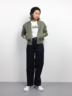 「studio CLIP（スタディオクリップ）のアイテム（MA-1）」を使った、chiharuさん（レディース・160cm）の冬コーディネート