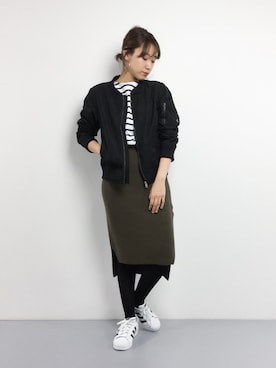 「179/WG（イチナナキュウダブルジー）のアイテム（MA-1）」を使った、chiharuさん（レディース・160cm）の冬コーディネート