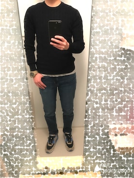 Men コットンカシミヤケーブルクルーネックセーター 長袖 を使ったメンズ人気ファッションコーディネート Wear