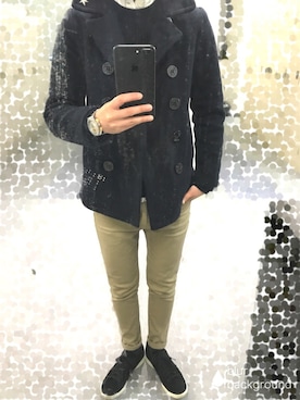 「Pコート」｜「アイテム（腕時計）」を使った、うっちゃるさん（メンズ・162cm）の冬コーディネート