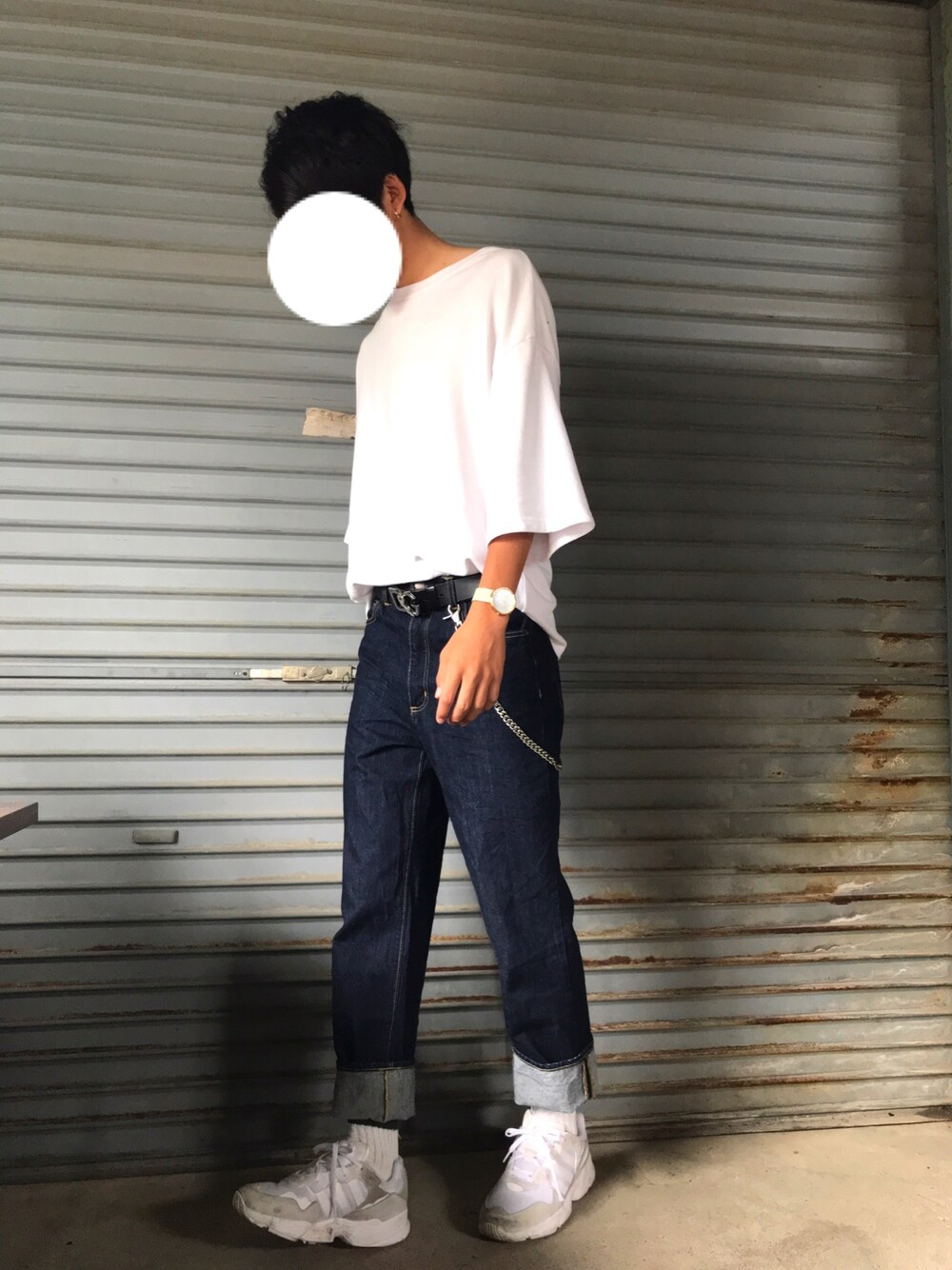 「FUJIROCKEEN、休日スタイル、おしゃれさんと繋がりたい、シンプル、オーバーサイズ、ワイドデニム、韓国ファッション、プチプラコーデ、ビッグT、GU、keen」｜「SPINNSのビッグシルエット半袖Tシャツ（Tシャツ/カットソー、ホワイト系）」を使った、しゅうさん（メンズ・183cm）の夏コーディネートの1枚目の写真