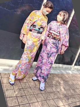 「アイテム（着物、イエロー系）」を使った、sutoさん（レディース・169cm）の冬コーディネート