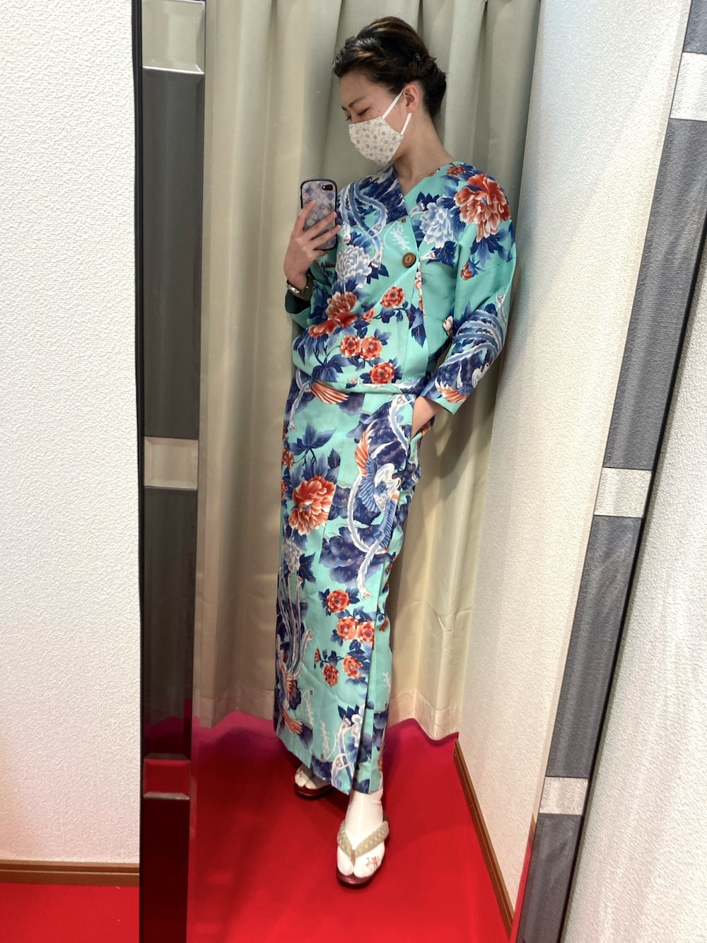 「仕立屋甚五郎、着物、二部式着物、春カラー、セットアップ、和柄、花柄、ツーピース、和装、簡単着物」｜「仕立屋甚五郎のアイテム（着物、グリーン系）」を使った、sutoさん（レディース・169cm）の春コーディネートの1枚目の写真