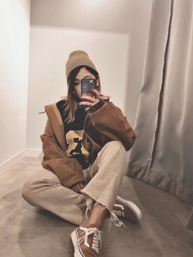「Carhartt（カーハート）のアイテム（ジャケット/アウター）」を使った、あちょ.さん（レディース・161cm）の秋コーディネート