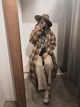 「チェック柄」｜「アイテム（その他アウター）」を使った、あちょ.さん（レディース・161cm）の秋コーディネート