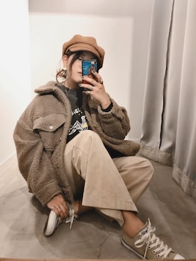 「アイテム（デニムジャケット、ブラウン系）」を使った、あちょ.さん（レディース・161cm）の秋コーディネート