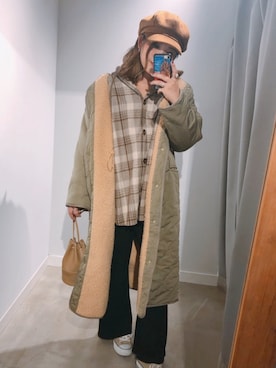 「アイテム（その他アウター、グリーン系）」を使った、あちょ.さん（レディース・161cm）の冬コーディネート