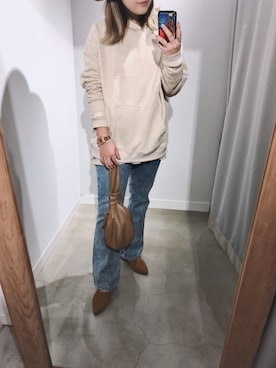 「Auntie Rosa Holiday（アンティローザホリデー）の【Holiday】スウェード裏毛ルーズパーカー（パーカー）」を使った、あちょ.さん（レディース・161cm）の冬コーディネート