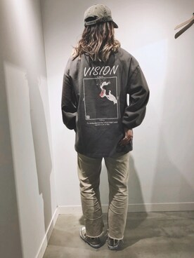 「VISION（ヴィジョン）のアイテム（パンツ）」を使った、あちょ.さん（レディース・161cm）の冬コーディネート
