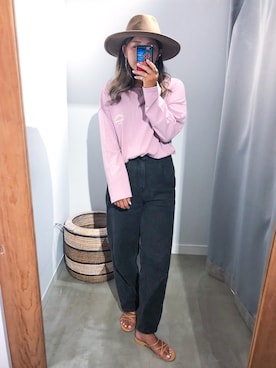 「バックプリント」｜「アイテム（デニムパンツ）」を使った、あちょ.さん（レディース・161cm）の夏コーディネート