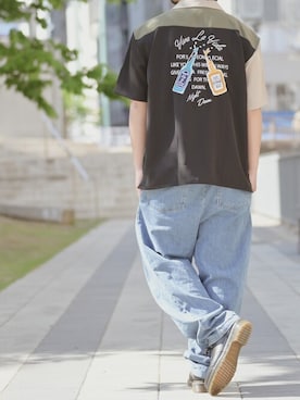 A エステル バック刺繍 半袖 オープンカラーシャツを使ったメンズ人気ファッションコーディネート Wear