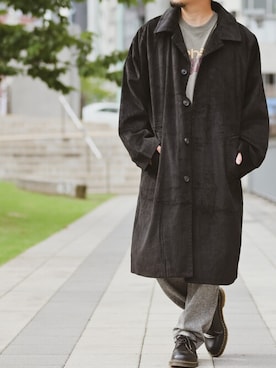 「carhartt」｜「アイテム（ステンカラーコート）」を使った、JOHNSCLOSETさん（メンズ・171cm）の秋コーディネート