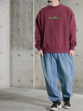 「USAコットン」｜「アイテム（スウェット）」を使った、JOHNSCLOSETさん（メンズ・171cm）の春コーディネート