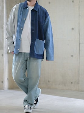 「アイテム（サロペット/オーバーオール、ブルー系）」を使った、JOHNSCLOSETさん（メンズ・171cm）の春コーディネート