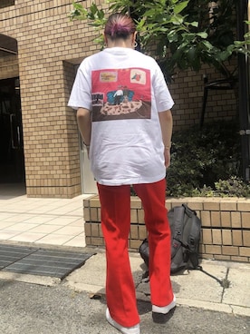 「usedのアイテム（その他パンツ、レッド系）」を使った、rupaaaaaanさん（レディース・157cm）の秋コーディネート