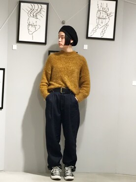 「オールスター」｜「アイテム（ハンチング/ベレー帽）」を使った、えぐちさん（レディース・162cm）の冬コーディネート