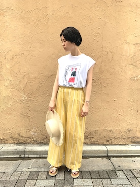 「アイテム（バングル/リストバンド）」を使った、えぐちさん（レディース・163cm）の夏コーディネート