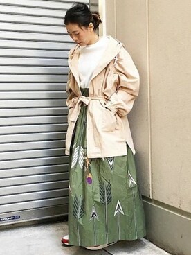 「プリントスカート」｜「アイテム（その他アウター）」を使った、M.Kさん（レディース・158cm）の春コーディネート