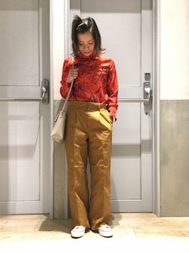 「アイテム（パンツ、イエロー系）」を使った、M.Kさん（レディース・158cm）の冬コーディネート