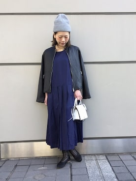 「JOURNAL STANDARD（ジャーナルスタンダード）のアイテム（ライダースジャケット）」を使った、M.Kさん（レディース・158cm）の冬コーディネート