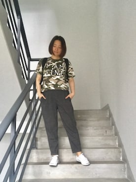 「PULL&BEAR（プルアンドベア）のアイテム（スラックス）」を使った、脸大肉呆さん（レディース・163cm）の春コーディネート