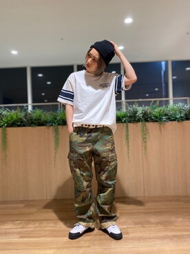 「NEW ERA（ニューエラ）の【×NEW ERA】ベーシック カフ ニットキャップ AC刺繍/BASIC CUFF KNIT CAP EMBROIDERY AC（ニットキャップ/ビーニー）」を使った、ARISAさん（レディース・160cm）の春コーディネート