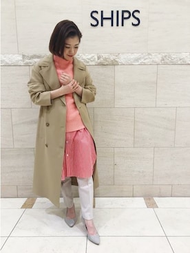 「SHIPS（シップス）のアイテム（トレンチコート）」を使った、西澤さん（レディース・159cm）の冬コーディネート