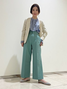 「SHIPS（シップス）のアイテム（ノーカラージャケット）」を使った、西澤さん（レディース・159cm）の春コーディネート