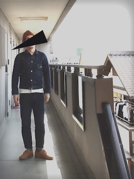 「DECHO ×ANACHRONORMのアイテム」を使った、デニメガネさん（メンズ・169cm）の春コーディネート