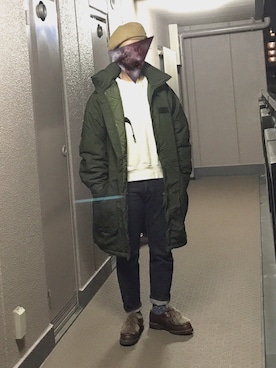 「Paraboot」｜「アイテム（ミリタリージャケット）」を使った、デニメガネさん（メンズ・169cm）の春コーディネート