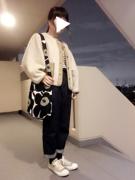 「chambre de charme（シャンブルドゥシャーム）のアイテム（ノーカラージャケット）」を使った、riipさん（レディース・158cm）の秋コーディネート