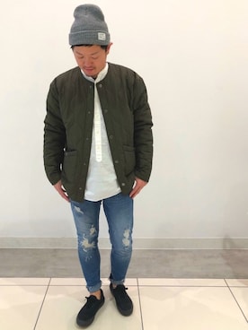 「URBAN RESEARCH（アーバンリサーチ）のアイテム（ノーカラージャケット）」を使った、yosukeさん（メンズ・172cm）の冬コーディネート