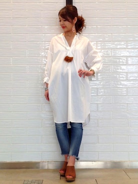 「Ungrid（アングリッド）のフレイドヘムストスリ（デニムパンツ）」を使った、minimi_nln0804 さん（レディース・151cm）の春コーディネート