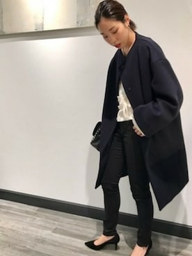 「オーバーコート」｜「アイテム（その他アウター）」を使った、aoiさん（レディース・162cm）の秋コーディネート