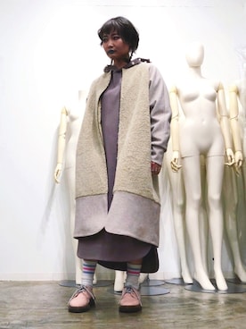 「Tabio（タビオ）のアイテム」を使った、ちゃまさん（レディース・155cm）の冬コーディネート