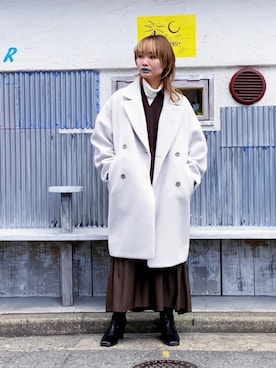 「Vネックワンピース」｜「アイテム（その他アウター）」を使った、ちゃまさん（レディース・155cm）の冬コーディネート