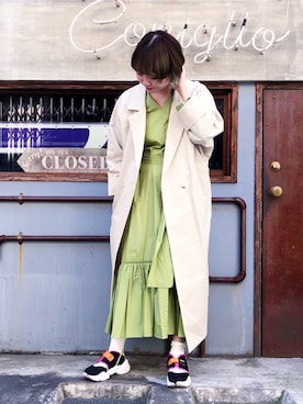 「春カラー」｜「アイテム（その他アウター）」を使った、ちゃまさん（レディース・155cm）の春コーディネート