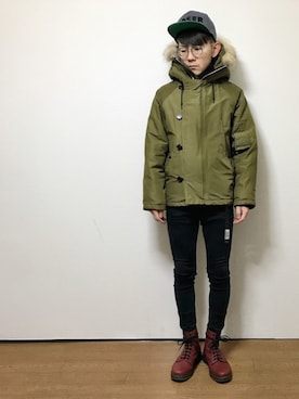 「SUB POP（サブポップ）のアイテム（キャップ）」を使った、shogoさん（メンズ・160cm）の冬コーディネート
