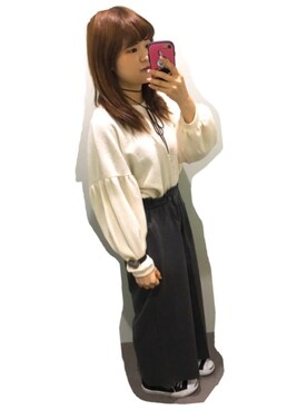 「MERLOT（メルロー）のアイテム（その他パンツ、グレー系）」を使った、りっぴさん（レディース・155cm）の冬コーディネート