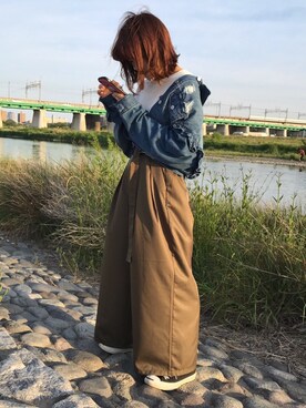 「CONVERSE（コンバース）のJACK PURCELL（スニーカー、ブラック系）」を使った、りっぴさん（レディース・155cm）の春コーディネート