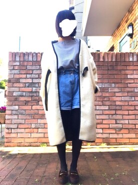 「CHEER CLOSET（チアクローゼット）の【プチプラのあや】ハイウエストデニムショートパンツ（デニムパンツ、ブルー系）」を使った、りっぴさん（レディース・155cm）の秋コーディネート
