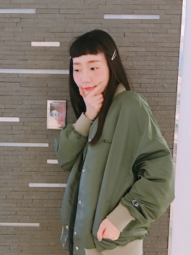 「Champion（チャンピオン）のアイテム（MA-1）」を使った、pig49さん（レディース・163cm）の冬コーディネート