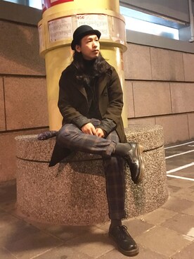 「5（ファイブ）のアイテム（帽子）」を使った、蔡阿翰さん（メンズ・175cm）の冬コーディネート