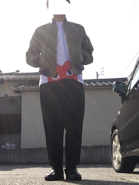 「COMME des GARCONS HOMME（コム デ ギャルソン・オム）のアイテム（MA-1）」を使った、ゆうさん（メンズ・169cm）の春コーディネート