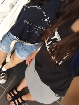 「MARVEL Tシャツ」｜naci*さん（レディース・168cm）の夏コーディネート